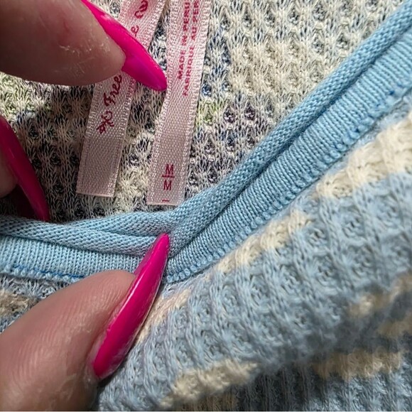 Free People Multi Panda Blue Purple Raw Hem Cotton Thermal Tank Sz M - Picture 6 of 11